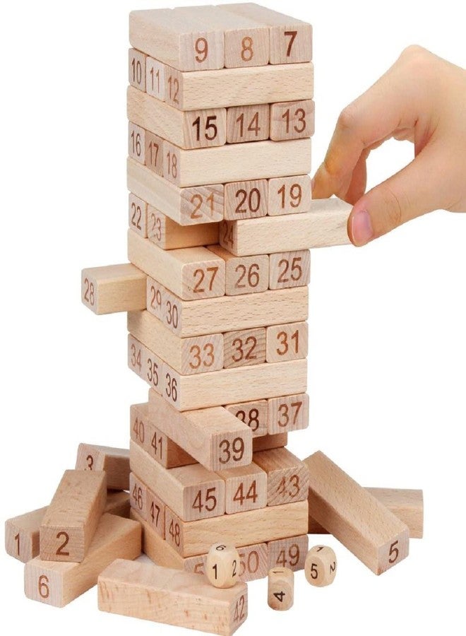 PRABODH Wooden Blocks 54 Pcs 4 Dice Building Blocks Game Challenging Wooden Tumbling Tower, Wooden Stacking Toys with Dices Board Educational Puzzle Game (Pack of 1) - Image 2
